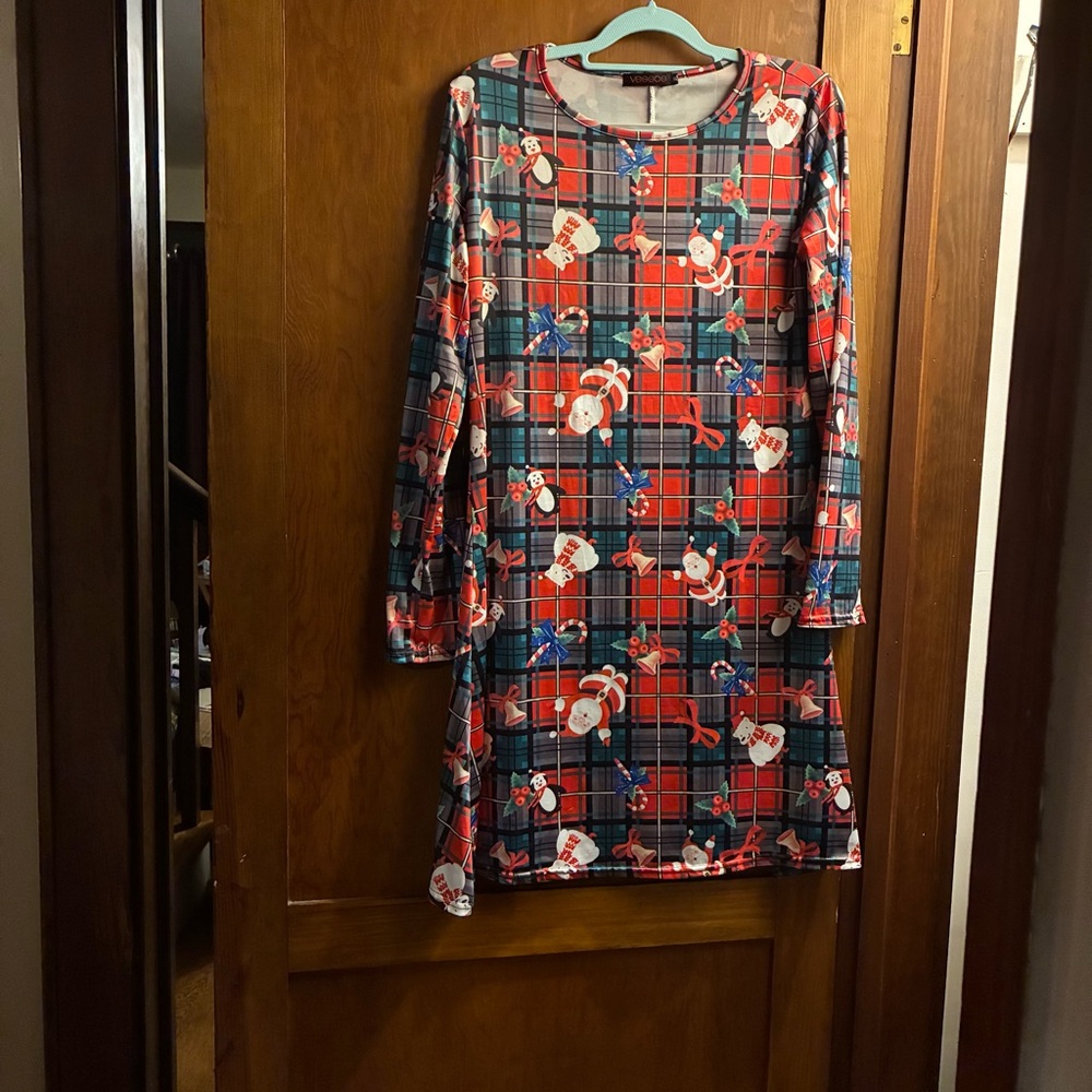 Vessoes Christmas Plaid Dress XL – Santa Print Holiday Party Outfit